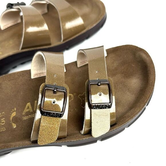 NWB Birkenstock Alpro Slide Sandals Double Strap Slides Sparkle Oro EUR 38 US 7 - Picture 4 of 11